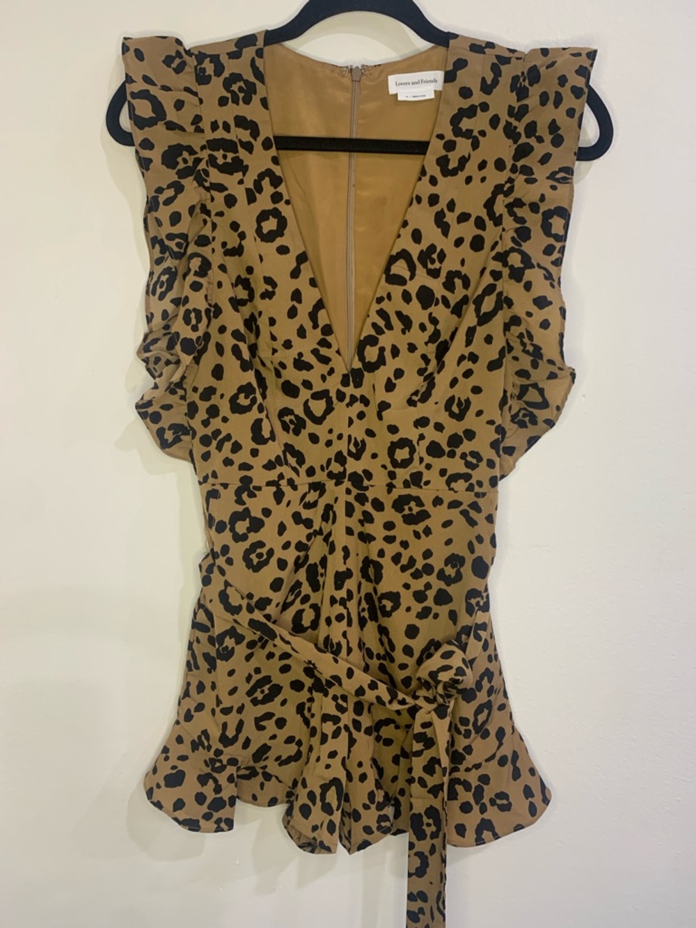 LOVERS AND FRIENDS Jill Romper Size XS Leopard Print Flutter Sleeves Ruffle Trim - Picture 3 of 15